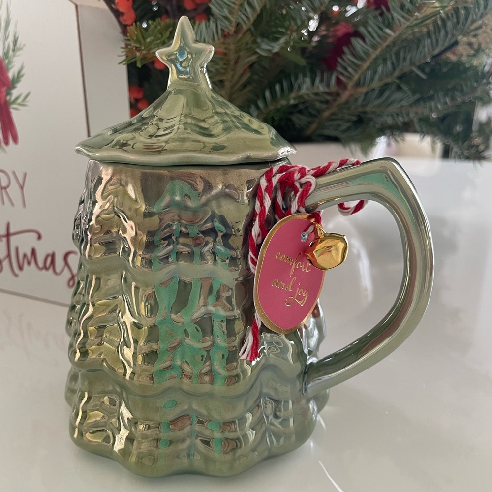 Anthropologie Merry Tree Mug with Lid